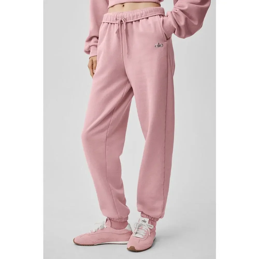 Alo Yoga Accolade Vintage Pink 2 Piece Sweatpants Crew Sweatshirt Set S